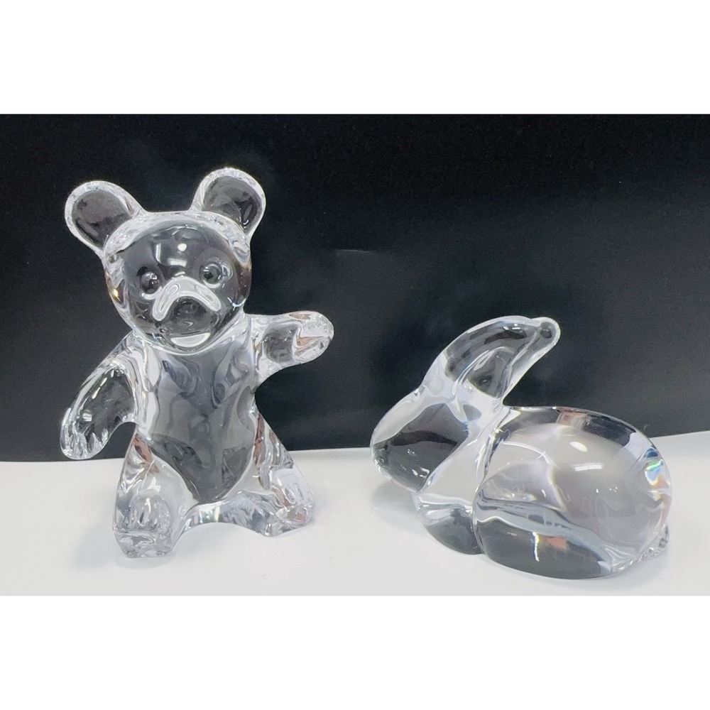 Vintage‎ Daum France Crystal Teddy Bear & Bunny Rabbit Paperweight Lot Signed